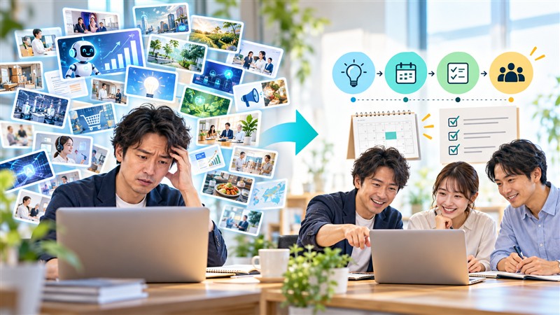 多くのAI改善案を小さな実行計画へ整理するイメージ