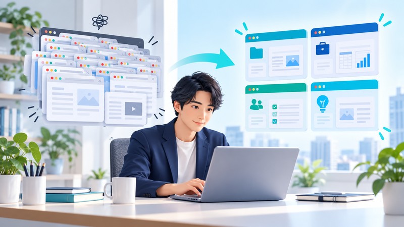 ブラウザーのタブを目的別に整理するイメージ